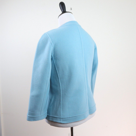 Talbots Size M Boiled Wool Ruffle Jacket 3/4 Sleeve Powder Blue - Picture 3 of 9